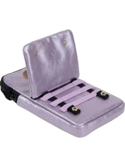 Étui téléphone Capri lilas brillant en simili cuir avec un cordon noir