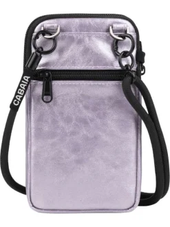 Étui téléphone Capri lilas brillant en simili cuir avec un cordon noir