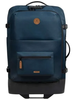Valise bleue unie à roulettes pourvue d'une fermeture zippée et à code