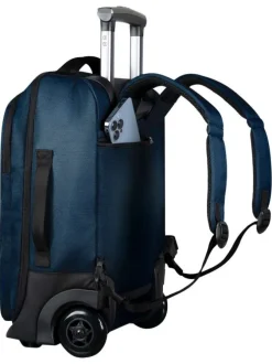 Valise bleue unie à roulettes pourvue d'une poignée télescopique