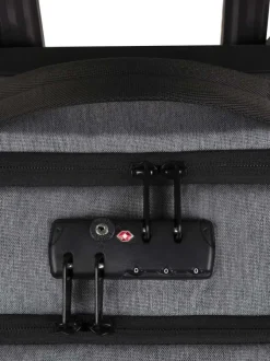 Valise gris unie à roulettes pourvue d'une fermeture zippée et à code