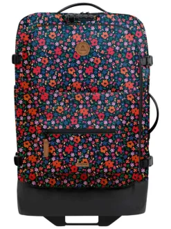 Valise noire à imprimé fleuri avec zips et anses de transport