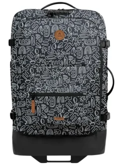 Valise noire à imprimé fleuri façon graffiti blanc et fermetures zippées
