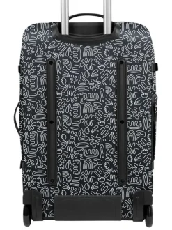 Valise noire à imprimé fleuri façon graffiti blanc et fermetures zippées