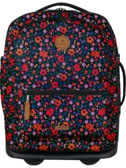 Valise à roulettes XS noire à imprimé liberty avec des bretelles au dos