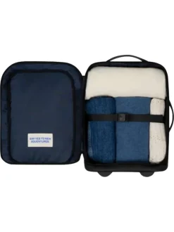 Valise à roulettes XS noire à imprimé liberty avec des bretelles au dos
