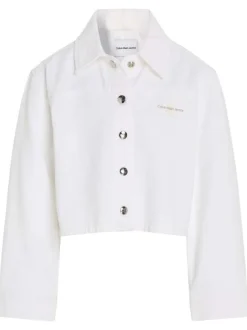 Veste en jean en better coton initiative blanc avec coupe courte et col français