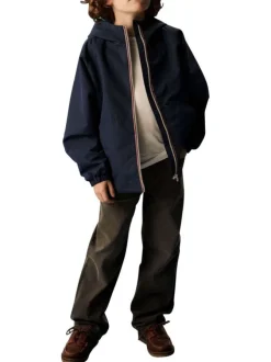 Veste imperméable marine unie pourvue d'une capuche et de manches longues
