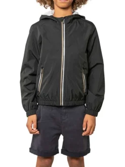 Veste imperméable noire unie pourvue d'une coupe droite et d'une capuche