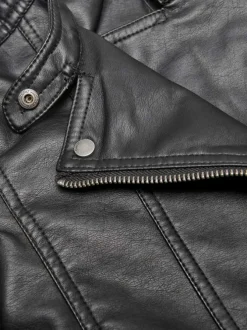 Veste perfecto noire unie à coupe ajustée, col à revers et à manches longues