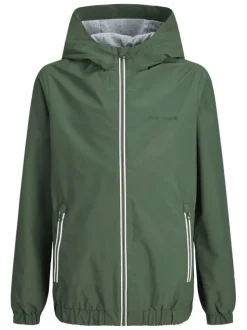 Veste verte à coupe droite pourvue d'un col à capuche et de manches longues