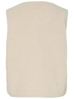 Veste beige unie sans manche avec un col v et boutons-pression à l'avant