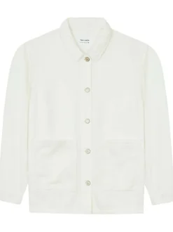 Veste blanche unie coupe droite col chemise à manches longues