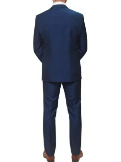 Veste blazer de costume bleue unie avec un col cubain et à manches longues