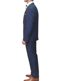 Veste blazer de costume bleue unie avec un col cubain et à manches longues