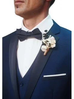 Veste blazer de costume bleue unie avec un col cubain et à manches longues