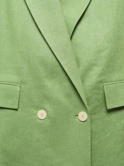 Veste blazer en lin vert uni avec une oupe droite et des manches