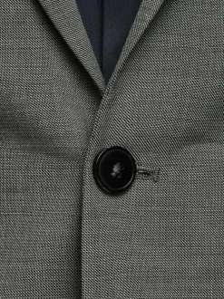 Veste blazer gris avec boutons et poches passepoilées à l'avant