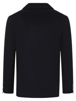 Veste blazer marine unie avec une coupe ajustée et un col cranté à revers