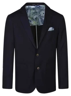 Veste blazer marine unie avec une coupe ajustée et un col cranté à revers