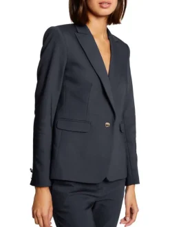 Veste blazer marine unie avec une coupe droite et des manches longues
