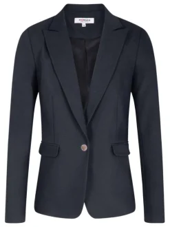 Veste blazer marine unie avec une coupe droite et des manches longues