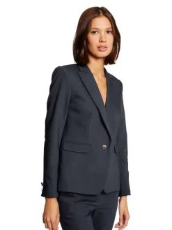 Veste blazer marine unie avec une coupe droite et des manches longues