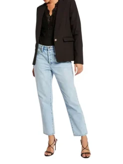 Veste blazer noire unie avec une coupe droite et des manches longues
