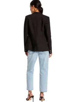 Veste blazer noire unie avec une coupe droite et des manches longues