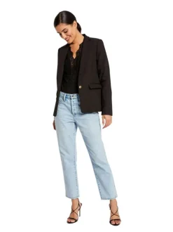 Veste blazer noire unie avec une coupe droite et des manches longues