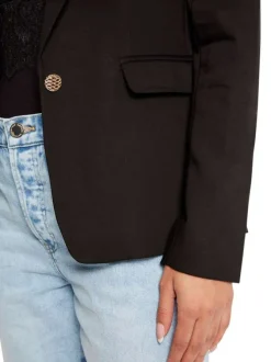 Veste blazer noire unie avec une coupe droite et des manches longues