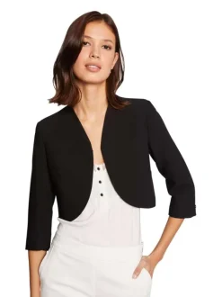 Veste blazer noire unie avec une coupe droite et des manches longues