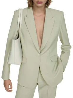 Veste Blazer verte unie coupe droite avec un col cranté et des manches longues