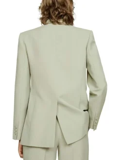 Veste Blazer verte unie coupe droite avec un col cranté et des manches longues
