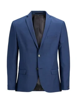 Veste bleue à coupe ajustée à col à revers et fermeture boutonnée