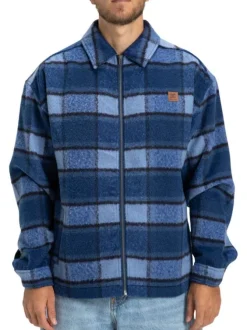 Veste bleu marine à carreaux effet lainage avec un col chemise