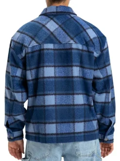 Veste bleu marine à carreaux effet lainage avec un col chemise