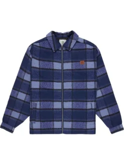 Veste bleu marine à carreaux effet lainage avec un col chemise
