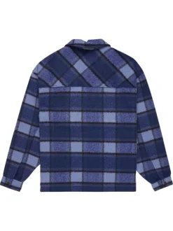 Veste bleu marine à carreaux effet lainage avec un col chemise