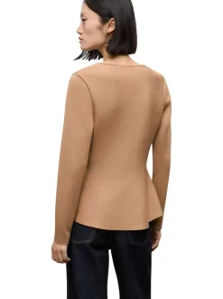 Veste camel coupe ajustée pourvue d'un col v et de manches longues