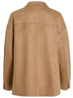 Veste camel unie pourvue d'un col à rabats et de manches longues