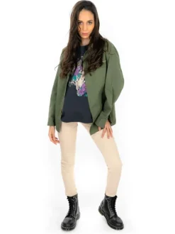 Veste Coral kaki unie à coupe droite col français et à manches longues