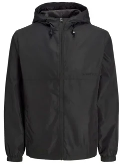 Veste coupe-vent noire unie à coupe droite avec col à capuche et manches longues