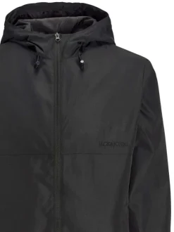 Veste coupe-vent noire unie à coupe droite avec col à capuche et manches longues