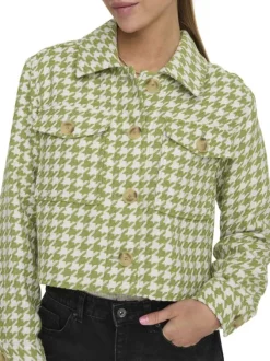 Veste courte verte à imprimé pied de poule avec un col à revers et des poches