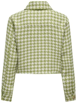 Veste courte verte à imprimé pied de poule avec un col à revers et des poches