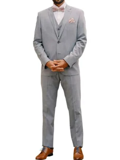 Veste de costume ajustée gris clair chinée fermée par 2 boutons