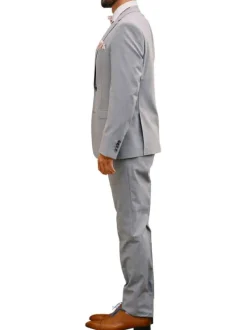 Veste de costume ajustée gris clair chinée fermée par 2 boutons