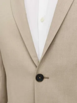 Veste de costume en laine mélangée beige avec coupe slim fit et col cranté