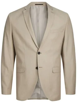 Veste de costume en laine mélangée beige avec coupe slim fit et col cranté
